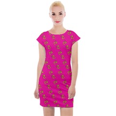 No Step On Snek Pattern Pink Background Meme Cap Sleeve Bodycon Dress