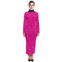 No Step On Snek Pattern Pink Background Meme Turtleneck Maxi Dress