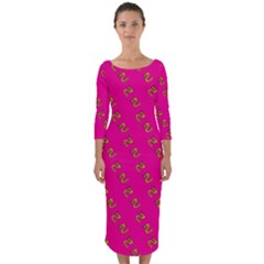 No Step On Snek Pattern Pink Background Meme Quarter Sleeve Midi Bodycon Dress