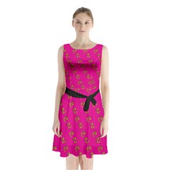 No Step On Snek Pattern Pink Background Meme Sleeveless Waist Tie Chiffon Dress by snek