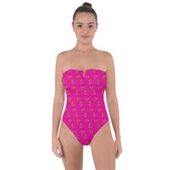 No Step On Snek Pattern Pink Background Meme Tie Back One Piece Swimsuit by snek