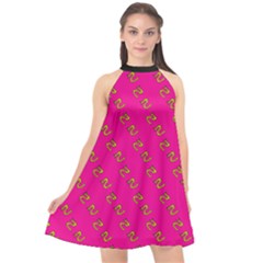 No Step On Snek Pattern Pink Background Meme Halter Neckline Chiffon Dress  by snek