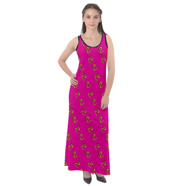 No Step On Snek Pattern Pink background Meme Sleeveless Velour Maxi Dress