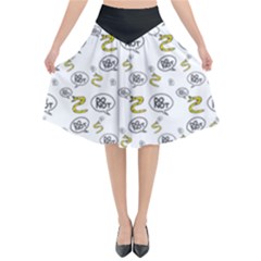 No Step On Snek Do Not Bubble Speech Pattern White Background Meme Flared Midi Skirt by snek