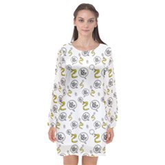 No Step On Snek Do Not Bubble Speech Pattern White Background Meme Long Sleeve Chiffon Shift Dress  by snek