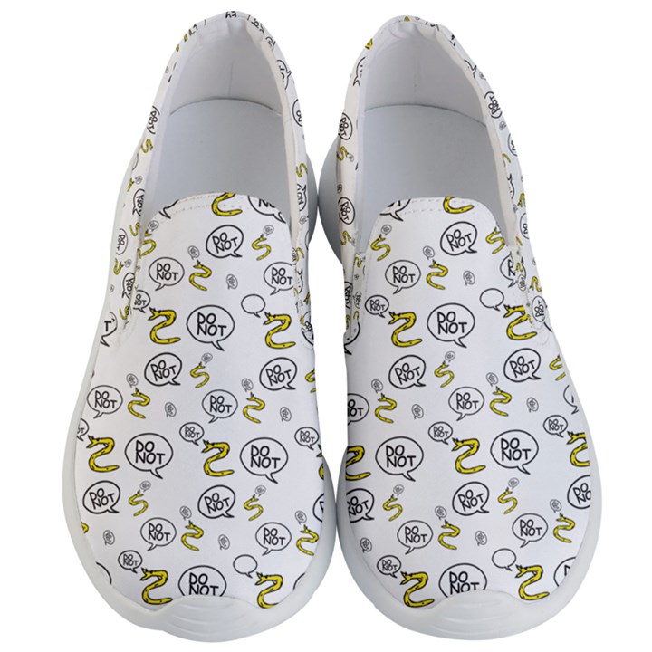 No Step On Snek DO NOT bubble speech Pattern white background Meme Men s Lightweight Slip Ons