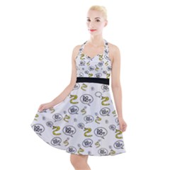 No Step On Snek Do Not Bubble Speech Pattern White Background Meme Halter Party Swing Dress 