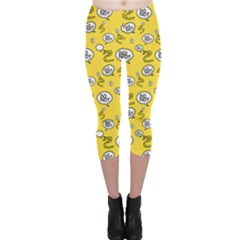 No Step On Snek Do Not Bubble Speech Pattern Yellow Background Meme Capri Leggings  by snek