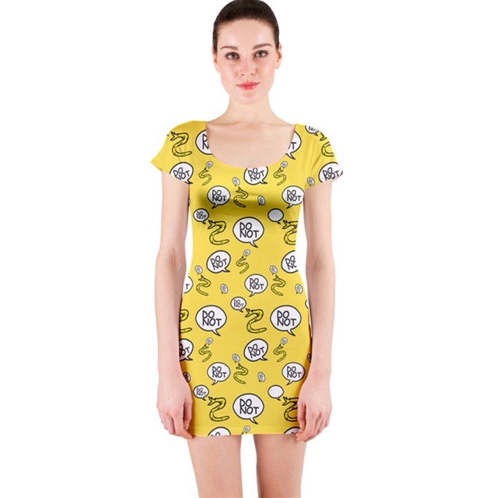 No Step On Snek DO NOT bubble speech Pattern yellow background Meme Short Sleeve Bodycon Dress