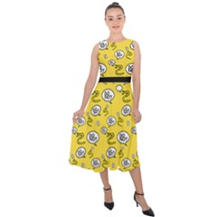 No Step On Snek Do Not Bubble Speech Pattern Yellow Background Meme Midi Tie-back Chiffon Dress by snek