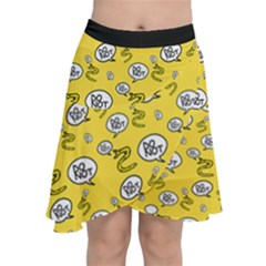 No Step On Snek Do Not Bubble Speech Pattern Yellow Background Meme Chiffon Wrap Front Skirt by snek