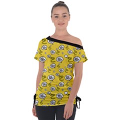 No Step On Snek Do Not Bubble Speech Pattern Yellow Background Meme Off Shoulder Tie-up Tee