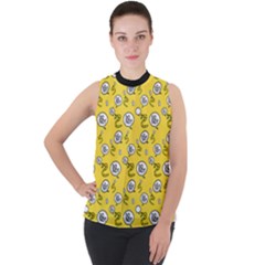 No Step On Snek Do Not Bubble Speech Pattern Yellow Background Meme Mock Neck Chiffon Sleeveless Top by snek