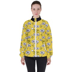 No Step On Snek Do Not Bubble Speech Pattern Yellow Background Meme Women s High Neck Windbreaker