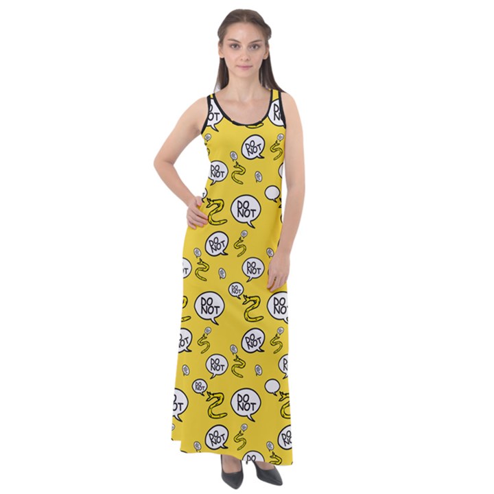 No Step On Snek DO NOT bubble speech Pattern yellow background Meme Sleeveless Velour Maxi Dress