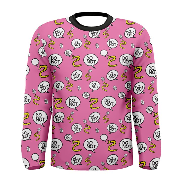 No Step On Snek DO NOT bubble speech Pattern pink background Meme Men s Long Sleeve Tee