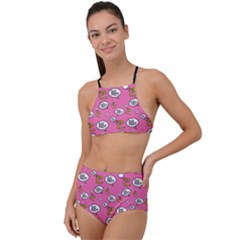 No Step On Snek Do Not Bubble Speech Pattern Pink Background Meme High Waist Tankini Set by snek