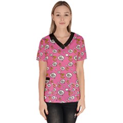 No Step On Snek Do Not Bubble Speech Pattern Pink Background Meme Women s V-neck Scrub Top by snek