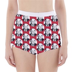 Trump Retro Face Pattern Maga Red Us Patriot High-waisted Bikini Bottoms by snek