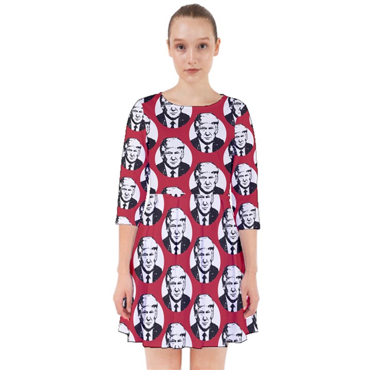 Trump Retro Face Pattern MAGA Red US Patriot Smock Dress