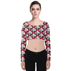 Trump Retro Face Pattern Maga Red Us Patriot Velvet Long Sleeve Crop Top by snek