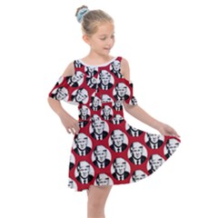 Trump Retro Face Pattern Maga Red Us Patriot Kids  Shoulder Cutout Chiffon Dress by snek