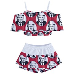 Trump Retro Face Pattern Maga Red Us Patriot Kids  Off Shoulder Skirt Bikini by snek