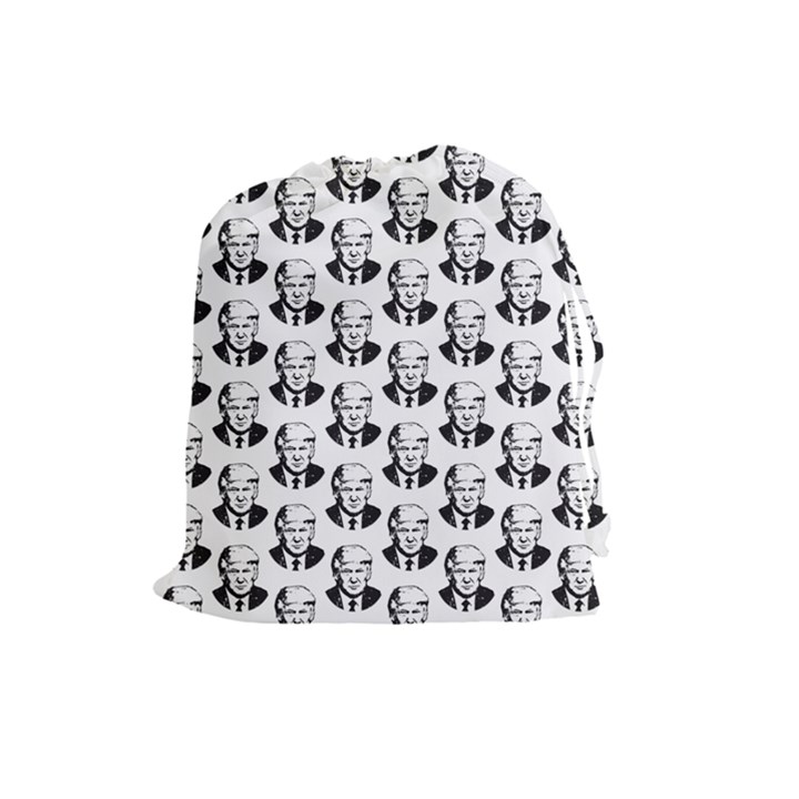 Trump Retro Face Pattern MAGA Black and white US Patriot Drawstring Pouch (Large)