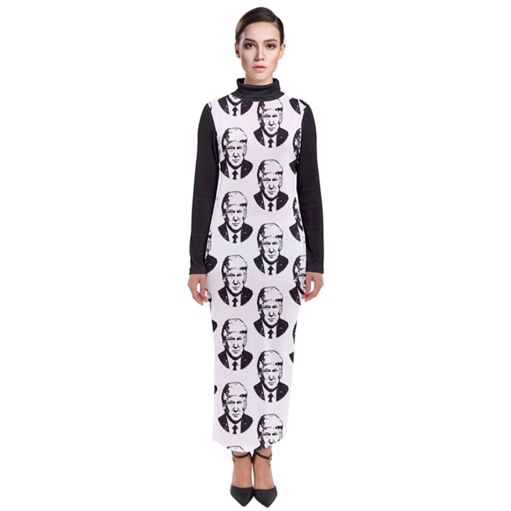 Trump Retro Face Pattern MAGA Black and white US Patriot Turtleneck Maxi Dress