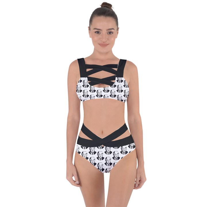 Trump Retro Face Pattern MAGA Black and white US Patriot Bandaged Up Bikini Set 