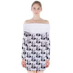 Trump Retro Face Pattern Maga Black And White Us Patriot Long Sleeve Off Shoulder Dress by snek