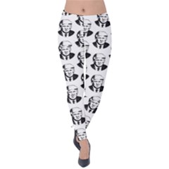 Trump Retro Face Pattern Maga Black And White Us Patriot Velvet Leggings by snek