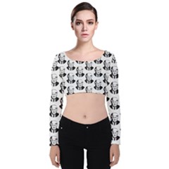 Trump Retro Face Pattern Maga Black And White Us Patriot Velvet Long Sleeve Crop Top by snek