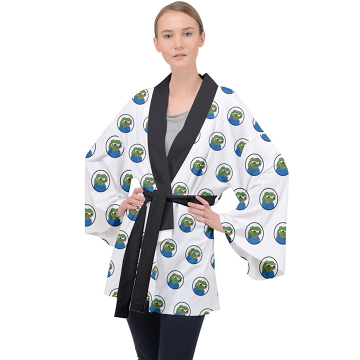 Apu Apustaja with banana phone Wall eyed Pepe the frog Pattern Kekistan Velvet Kimono Robe