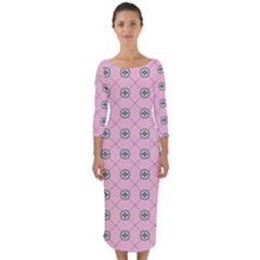 Kekistan Logo Pattern On Pink Background Quarter Sleeve Midi Bodycon Dress