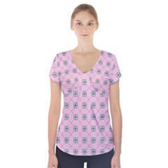 Kekistan Logo Pattern On Pink Background Short Sleeve Front Detail Top by snek