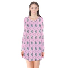 Kekistan Logo Pattern On Pink Background Long Sleeve V-neck Flare Dress by snek