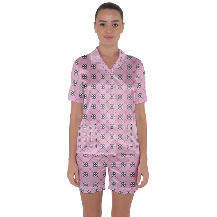 Kekistan logo pattern on pink background Satin Short Sleeve Pyjamas Set