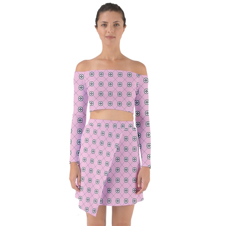 Kekistan logo pattern on pink background Off Shoulder Top with Skirt Set