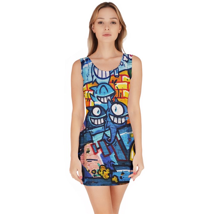 Graffiti Urban colorful graffiti cartoon fish Bodycon Dress