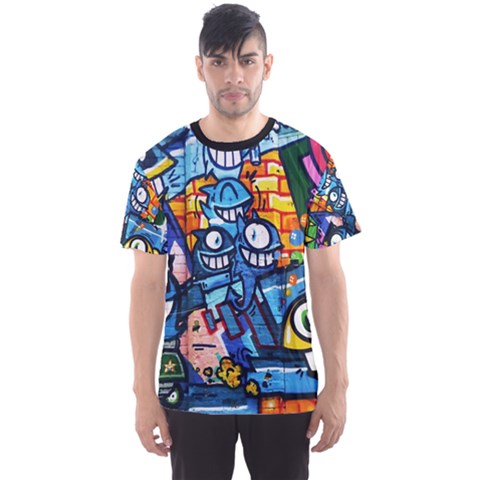 Graffiti Urban Colorful Graffiti Cartoon Fish Men s Sports Mesh Tee by genx