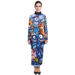 Graffiti Urban colorful graffiti cartoon fish Turtleneck Maxi Dress