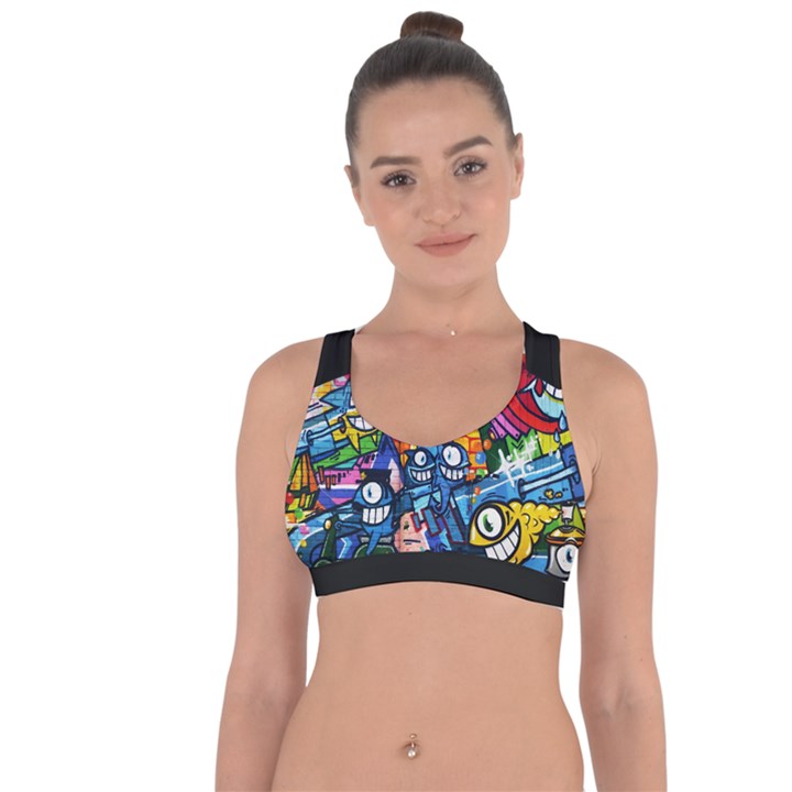 Graffiti Urban colorful graffiti cartoon fish Cross String Back Sports Bra