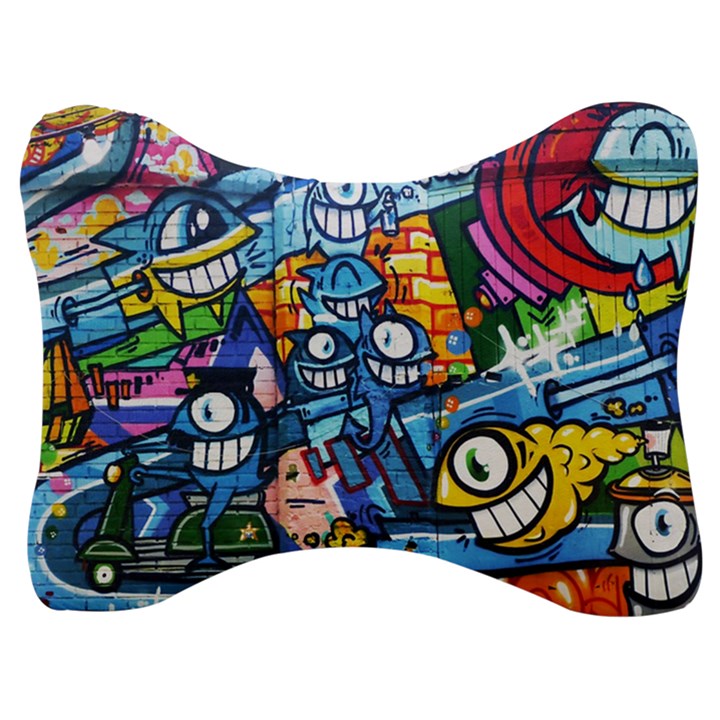 Graffiti Urban colorful graffiti cartoon fish Velour Seat Head Rest Cushion