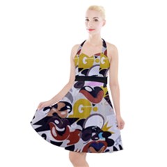 Graffiti Urban Colorful Graffiti City Wall Hip Hop Music Singers Halter Party Swing Dress  by genx