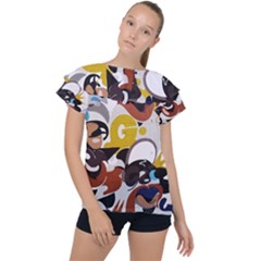 Graffiti Urban Colorful Graffiti City Wall Hip Hop Music Singers Ruffle Collar Chiffon Blouse