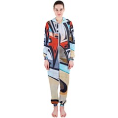 Blue Face King Graffiti Street Art Urban Blue And Orange Face Abstract Hiphop Hooded Jumpsuit (ladies)  by genx