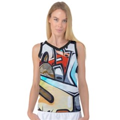 Blue Face King Graffiti Street Art Urban Blue And Orange Face Abstract Hiphop Women s Basketball Tank Top by genx