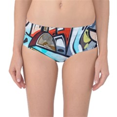 Blue Face King Graffiti Street Art Urban Blue And Orange Face Abstract Hiphop Mid-waist Bikini Bottoms by genx