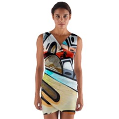 Blue Face King Graffiti Street Art Urban Blue And Orange Face Abstract Hiphop Wrap Front Bodycon Dress by genx